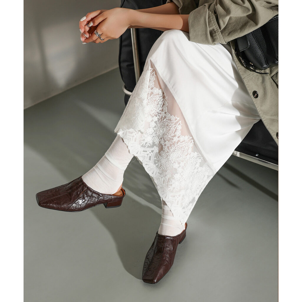 Minimalist Handcrafted Washed Leather Mules, Women's Full-Grain Cowhide Square Toe Backless Shoes