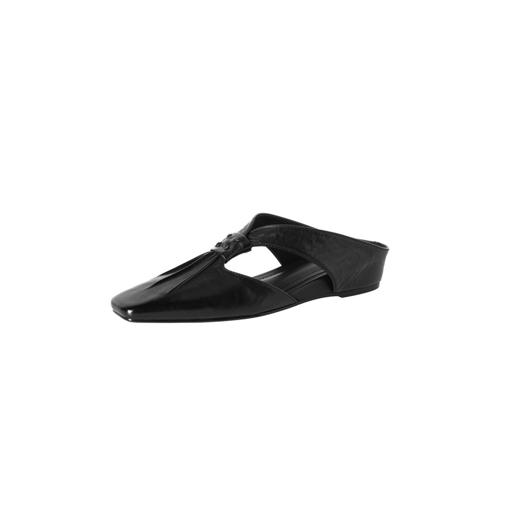 Women's Handmade Full-Grain Leather Mule Sandals, Vintage Square Toe T-Strap Slip-On Flat Shoes