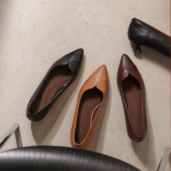 Women's Washed Full-Grain Cowhide Kitten Heel Pumps, Pointed Toe Handcrafted Leather Dress Shoes - Image 4