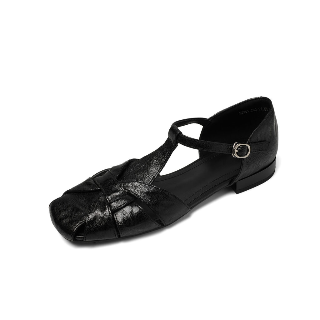 Women's Genuine Sheepskin Fisherman Sandals, Handmade Woven T-Strap Closed Toe Flat Shoes