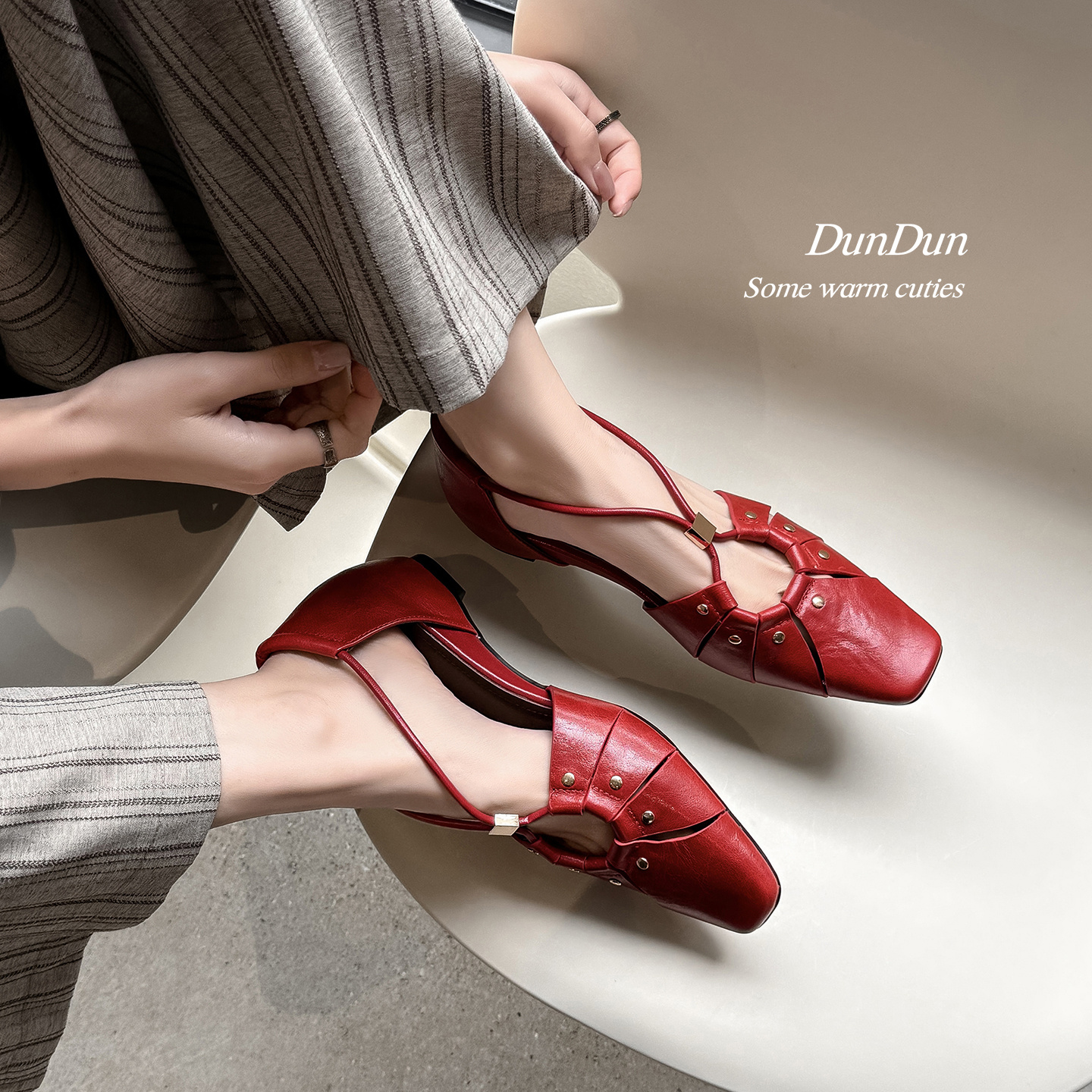 Handcrafted Full-Grain Leather Cage Sandals, Women's Vintage Woven Square Toe T-Strap Flats - Image 3