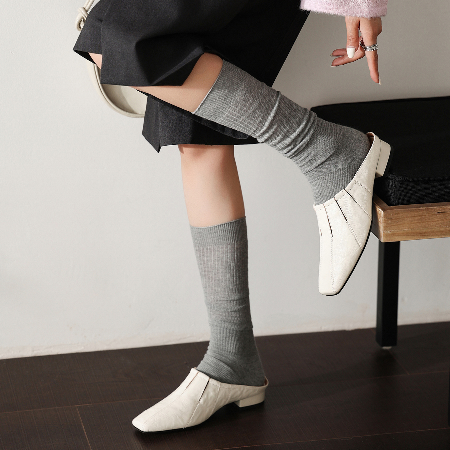 Minimalist Handcrafted Washed Leather Mules, Women's Full-Grain Cowhide Square Toe Backless Shoes - Image 6
