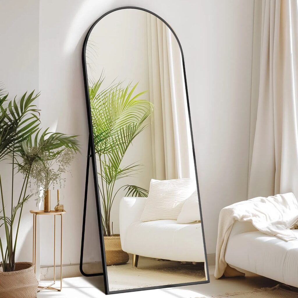 71 Inchx26 Inch Arched Full Length Mirror, Aluminum Alloy Frame Ensures Stability, Standing Design For Bedroom, Black