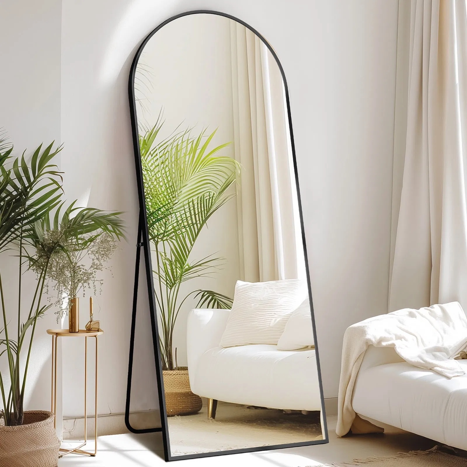 71 Inchx26 Inch Arched Full Length Mirror, Aluminum Alloy Frame Ensures Stability, Standing Design For Bedroom, Black - Image 3
