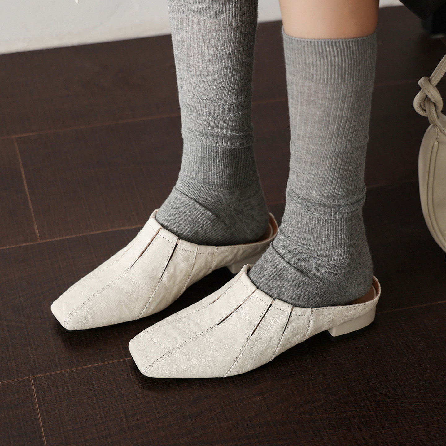 Minimalist Handcrafted Washed Leather Mules, Women's Full-Grain Cowhide Square Toe Backless Shoes - Image 4
