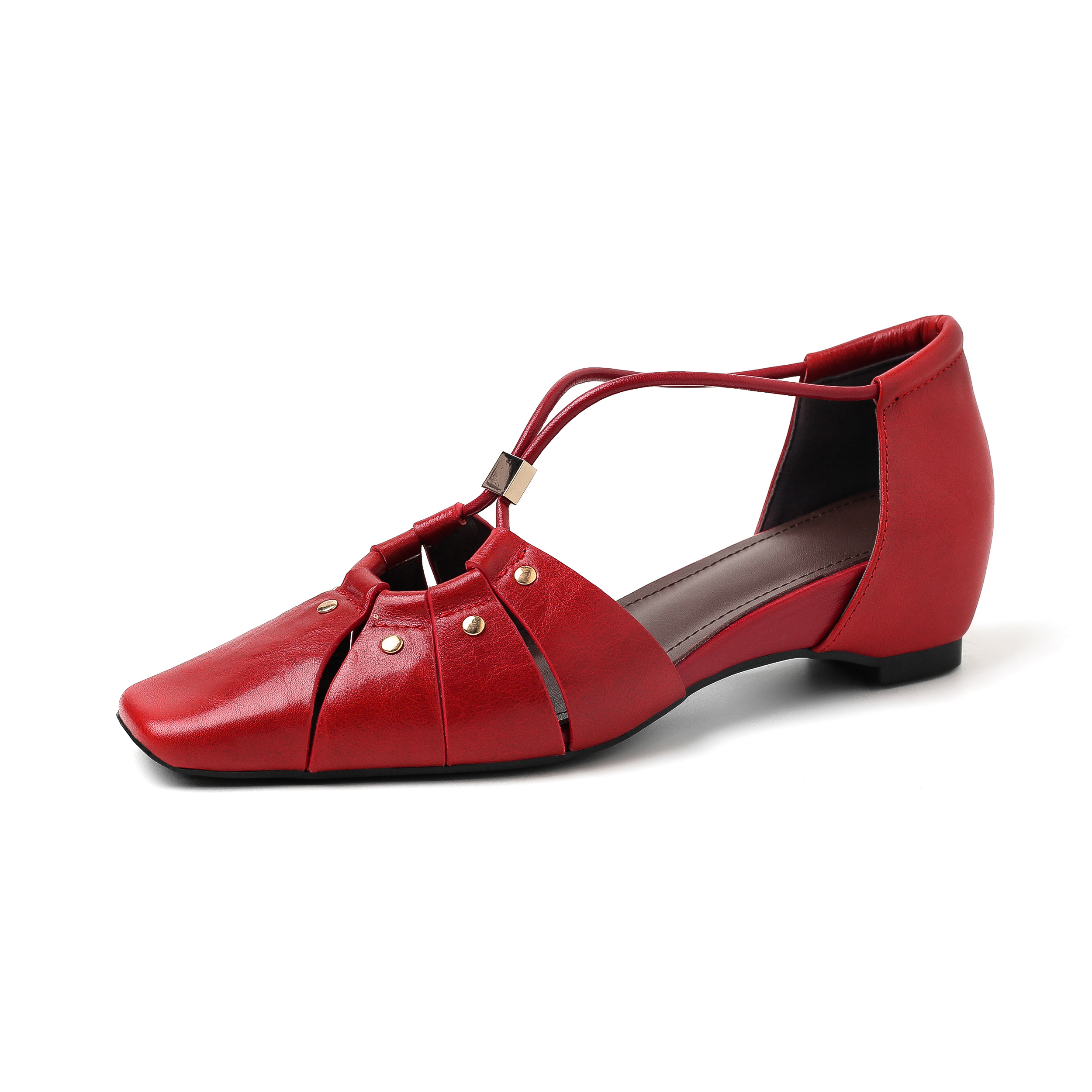 Handcrafted Full-Grain Leather Cage Sandals, Women's Vintage Woven Square Toe T-Strap Flats - Image 7