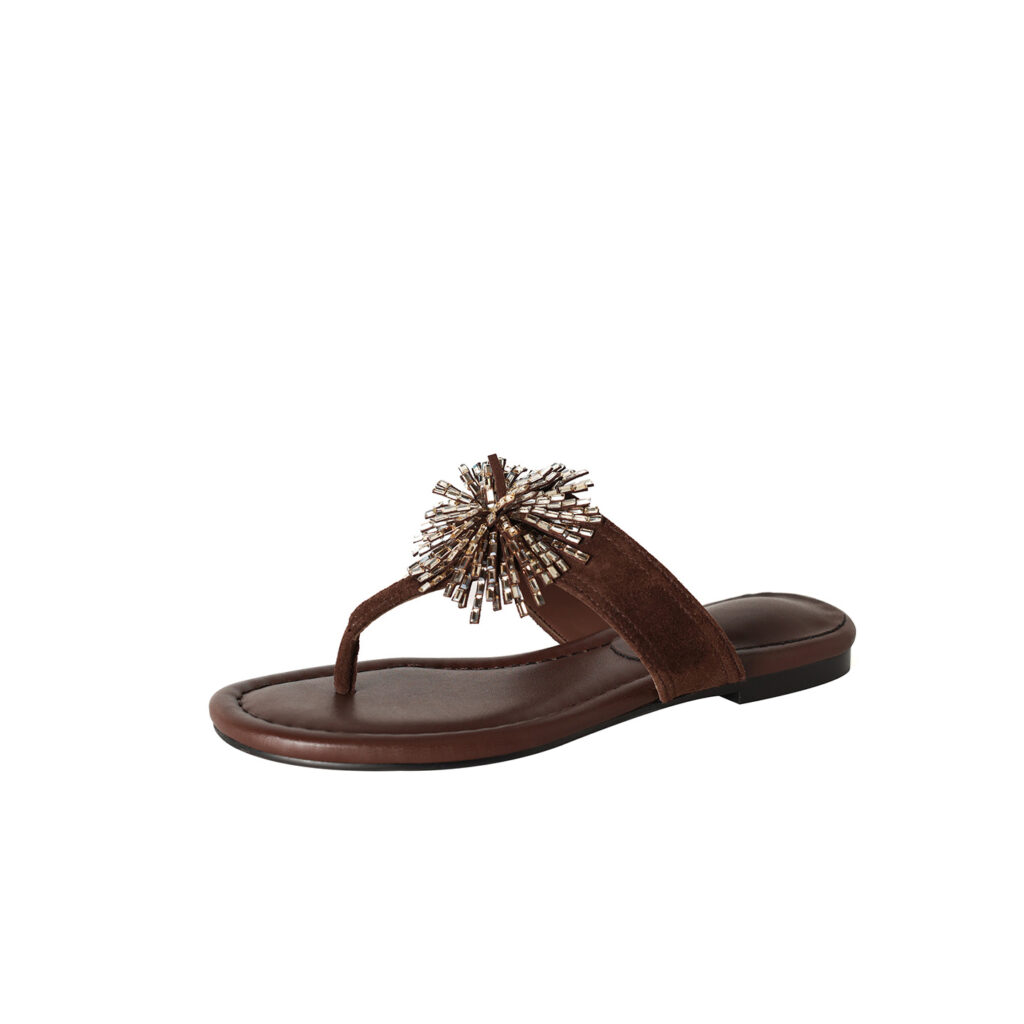 Women's Artisanal Full-Grain Lambskin Flip-Flop Sandals, Handmade Fireworks Crystal Embellished Suede Slides