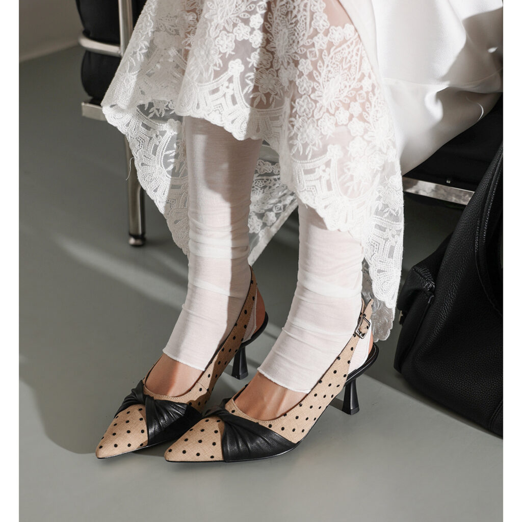 Women's Polka Dot Slingback Heels, Pointed Toe Genuine Lambskin Slingback Pumps