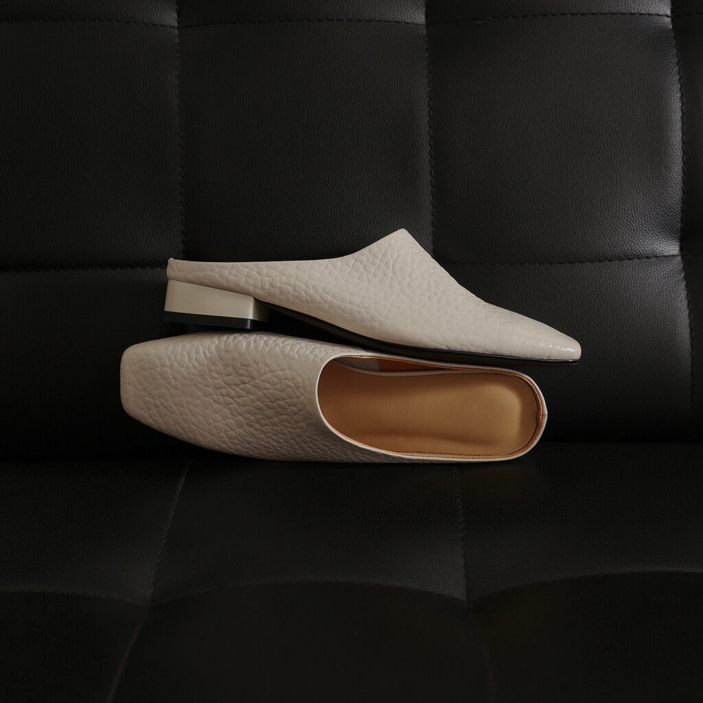 Women's Premium Full-Grain Cowhide Square Toe Mules, Low Block Heel Slip-On Backless Shoes