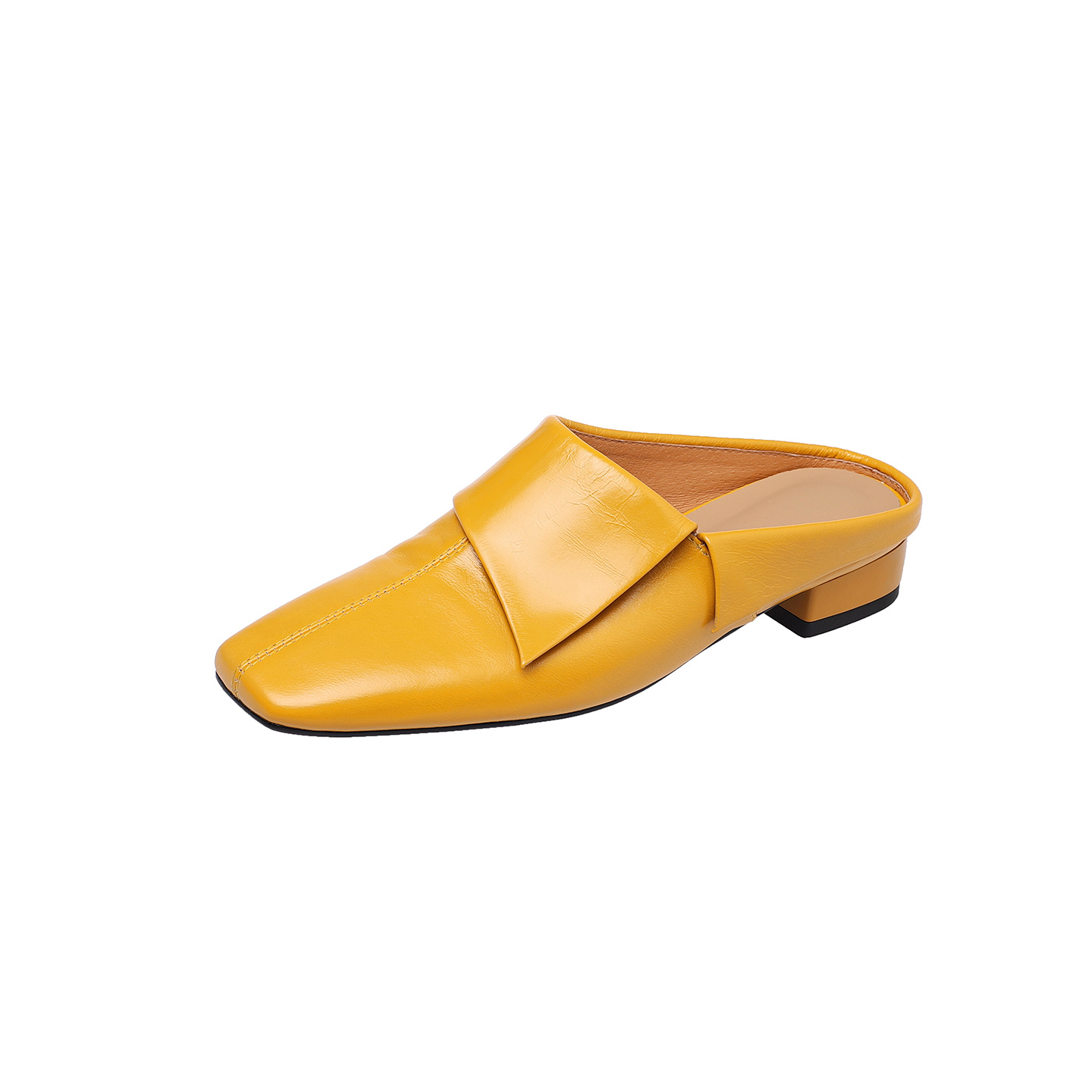 Vintage Washed Full-Grain Cowhide Fold-Over Mules, Ladies Square Toe Low Heel Backless Loafers - Image 2