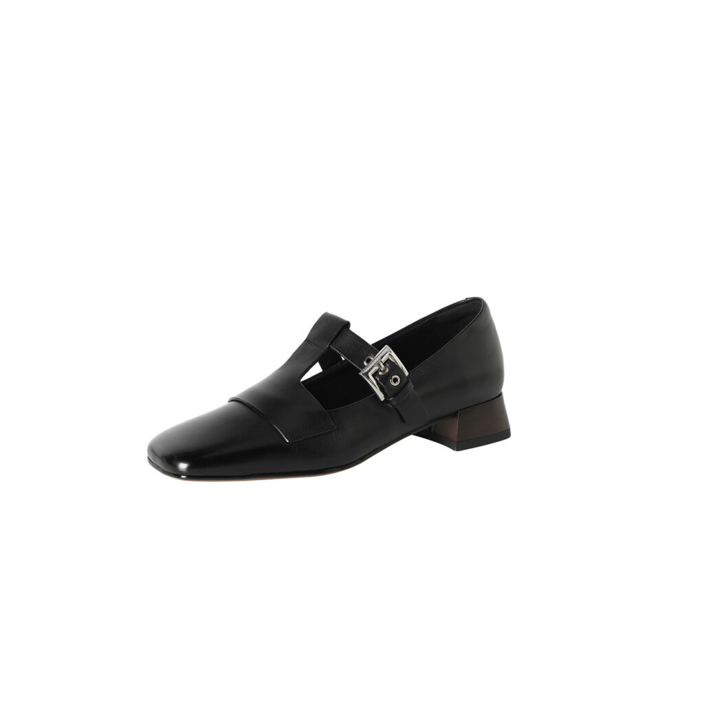Women's Handmade Washed Full-Grain Leather Mary Jane Shoes, Vintage Square Toe T-Strap Buckle Low Block Heel Pumps