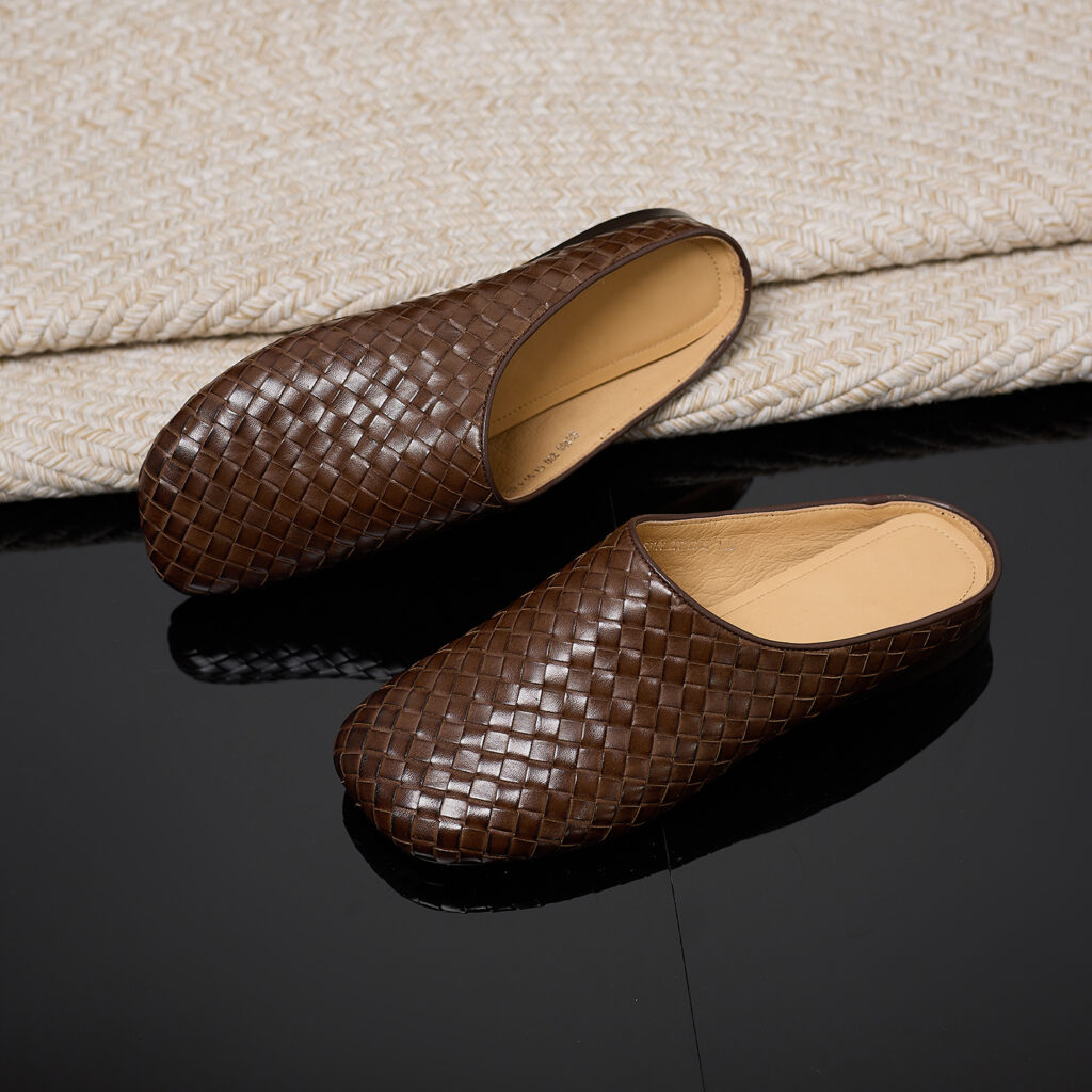 Women's Handwoven Full-Grain Leather Mules, Premium Cowhide Square Toe Slip-On Slides