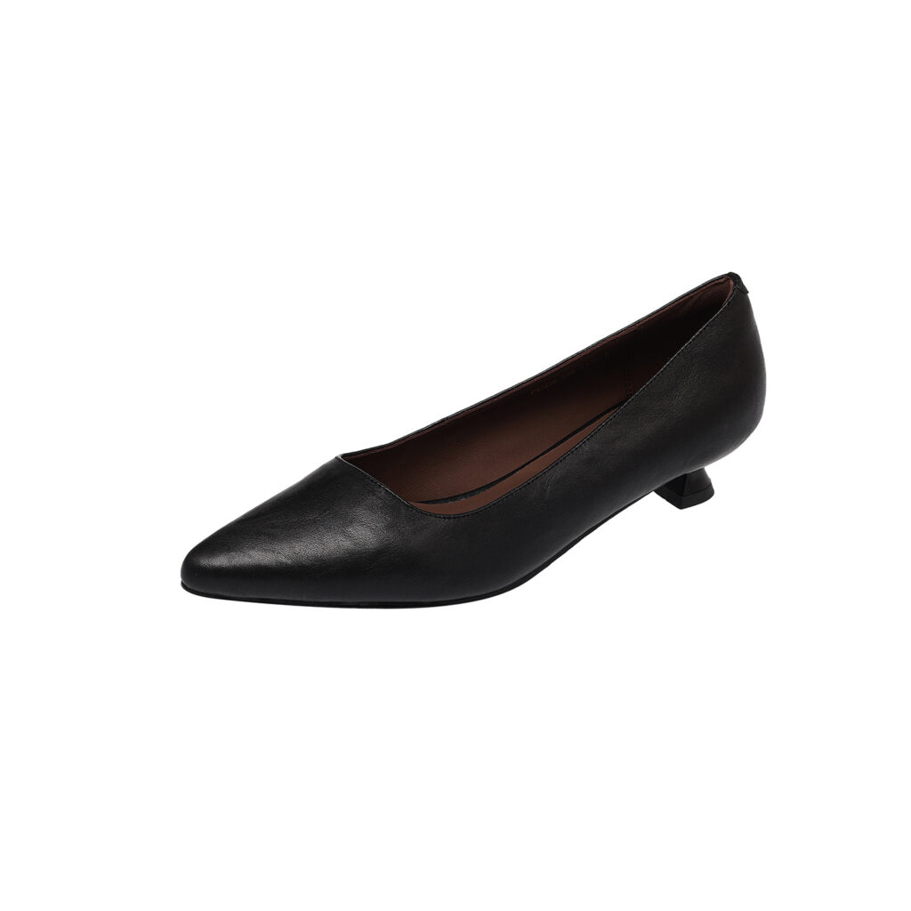 Women's Washed Full-Grain Cowhide Kitten Heel Pumps, Pointed Toe Handcrafted Leather Office Shoes